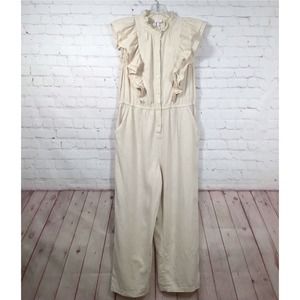 The Get Eyelet Ruffle Jumpsuit Womans Large Cap Sleeve Linen Blend Cropped